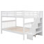 Lit superposé pour escalier avec rangement et garde-corps blanc pour chambre à coucher, pin, tablettes, lit sans ressorts, chambre à coucher, structure solide, escalier sécuritaire, conception séparable-2062557465