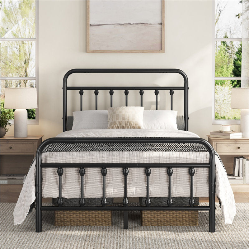 Metal Bed Frame with Vintage Headboard, Small Double (4'), Black