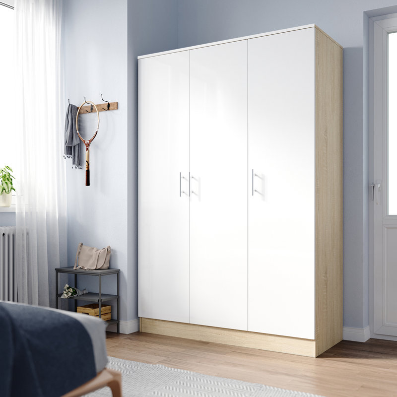 Shivom 3 Door Manufactured Wood Wardrobe, White/Oak