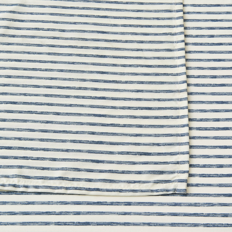 Blue and White Striped Queen Microfiber Sheet Set