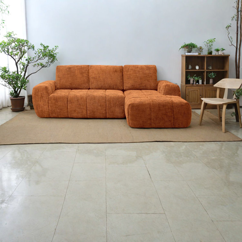 Canapés modulaires confortables en chenille orange, canapé moderne en forme de L pour la maison et le bureau