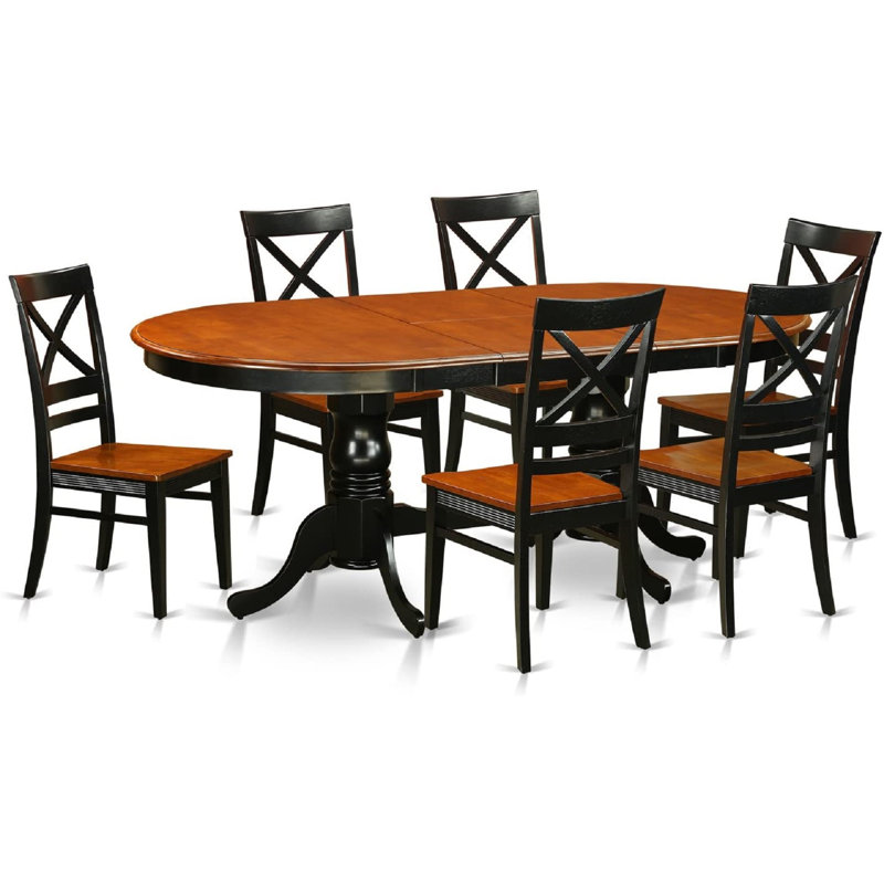 7 Piece Dining Set Consist of an Oval Dining Room Table with Butterfly Leaf and 6 Kitchen Chairs, Black & Cherry