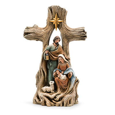 Nativity With Wood Grain Cross