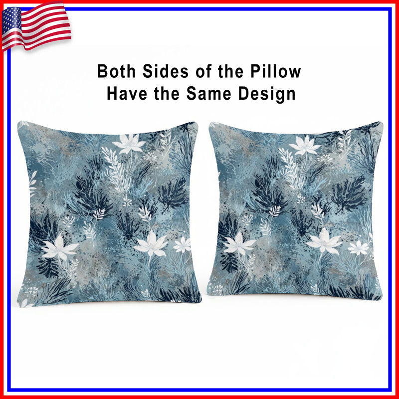 Coussins décoratifs bleus à motif floral, 16 x 16 pouces