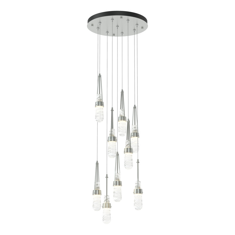 Link 9 - Light Pendant, Vintage Platinum, Standard: 19" to 80", Clear with White Threading Glass