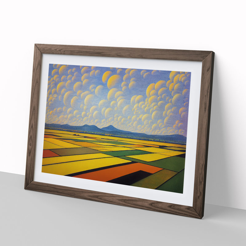 Cheery Spring Meadow Landscape 1 Piece Single Picture Frame Painting, 46cm H x 64cm W x 2cm D, Walnut
