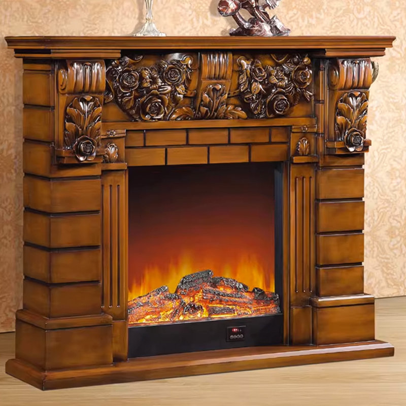 Walnut Solid Wood Electric Fireplace, Walnut