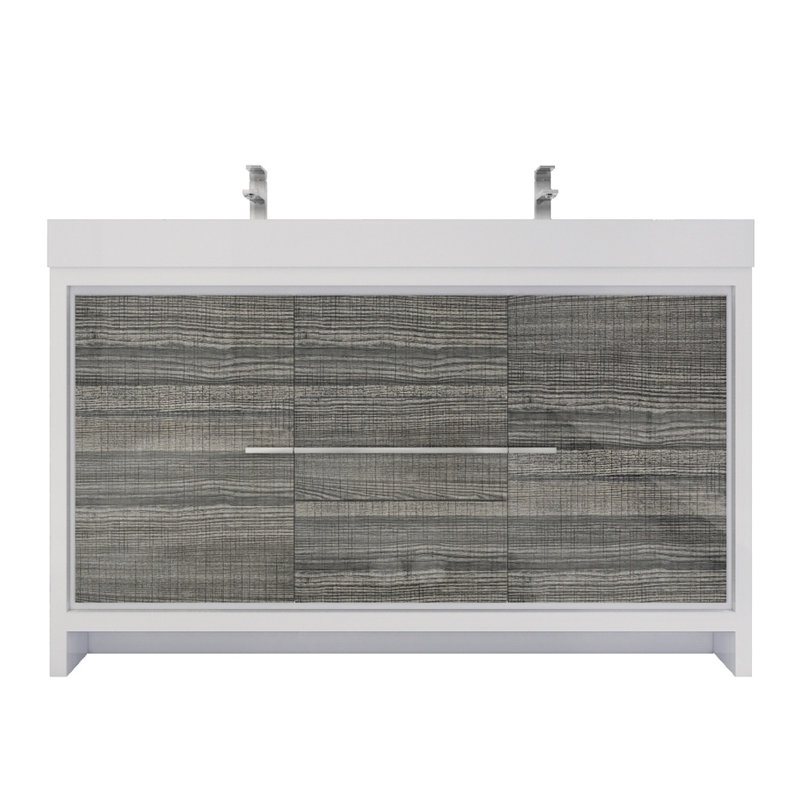 Ensemble de meuble-lavabo double 60 po Nubell, Gris cendre très lustré, Chrome