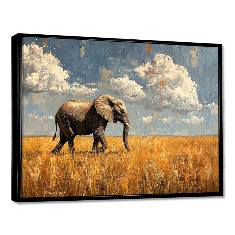 Éléphant Gullickson dans les plaines d'Afrique III - éléphant, art mural, H 12 po x l 20 po, Avec cadre