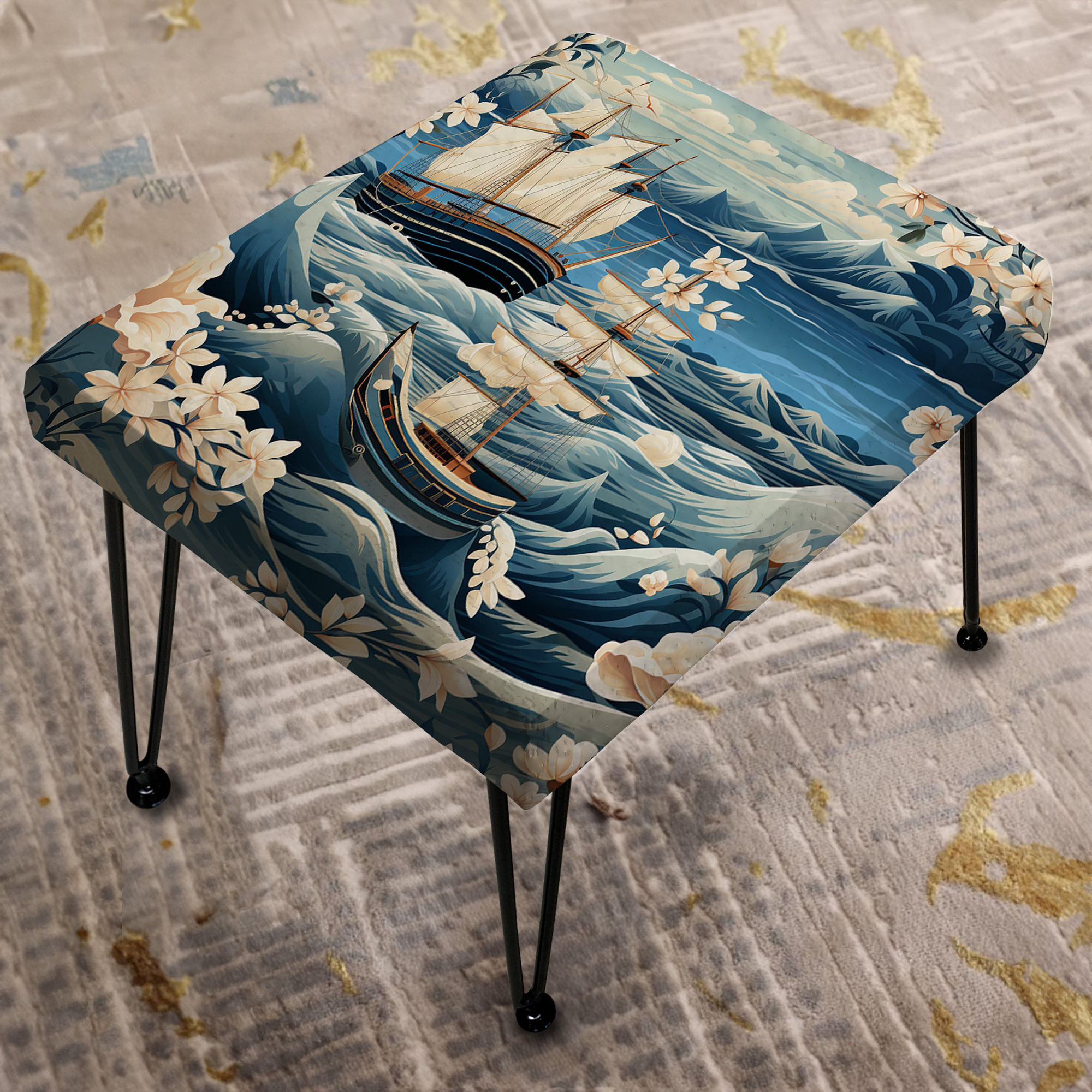 Design Art Maritime Coastal Boot Damask Voyage - Coastal Rectangle ...