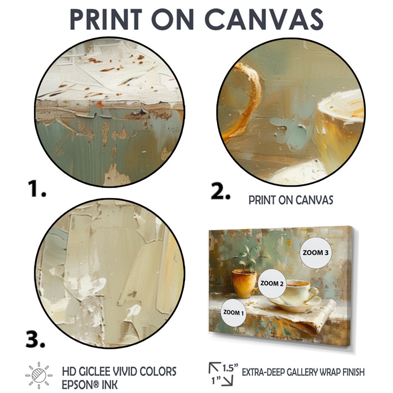 Tasse de café blanche et beige blanche - Art mural café, H 40 po x l 60 po, Toile tendue