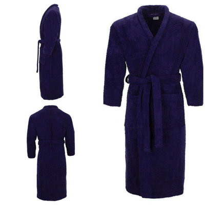 Lorello Cotton Terry Cloth Mid-Calf Bathrobe with Pockets