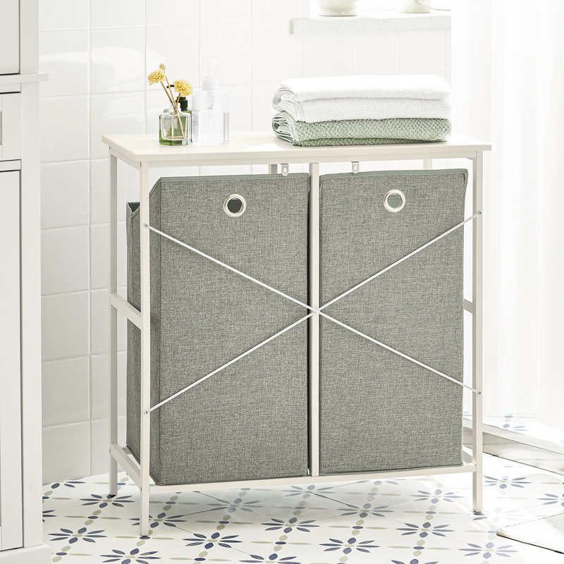 Gray Dual Compartment MDF Laundry Hamper with Removable Baskets