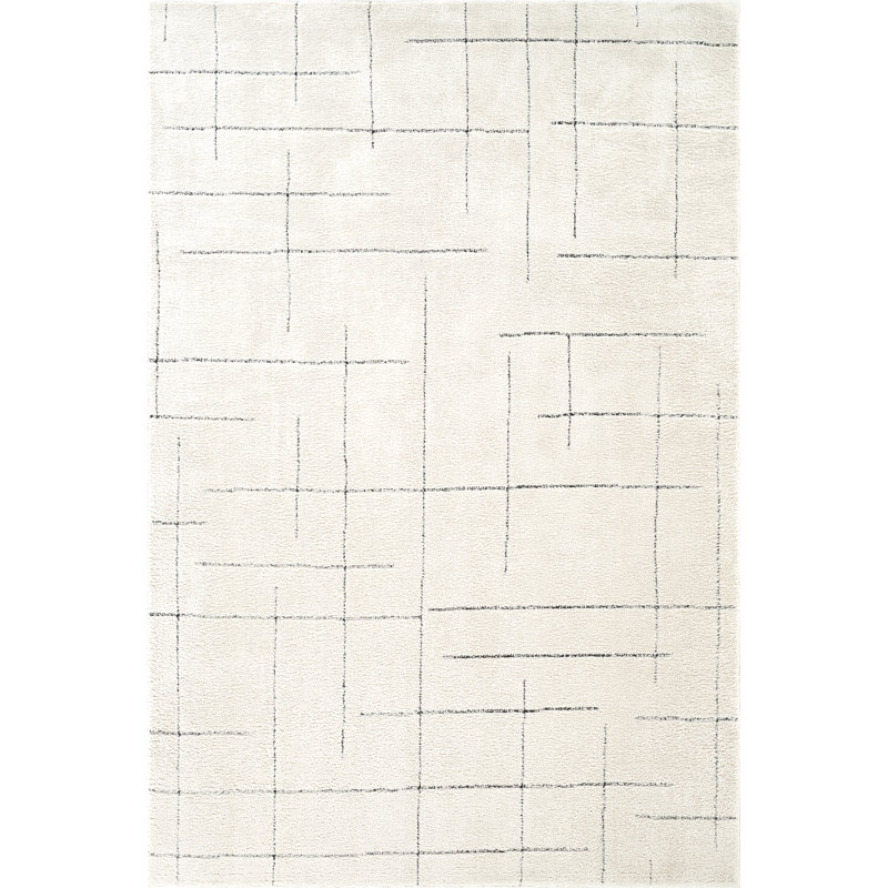 Tapis à lignes abstraites minimalistes crème moderne Abani Orith OLV130A, Rectangle 6 pi x 9 pi