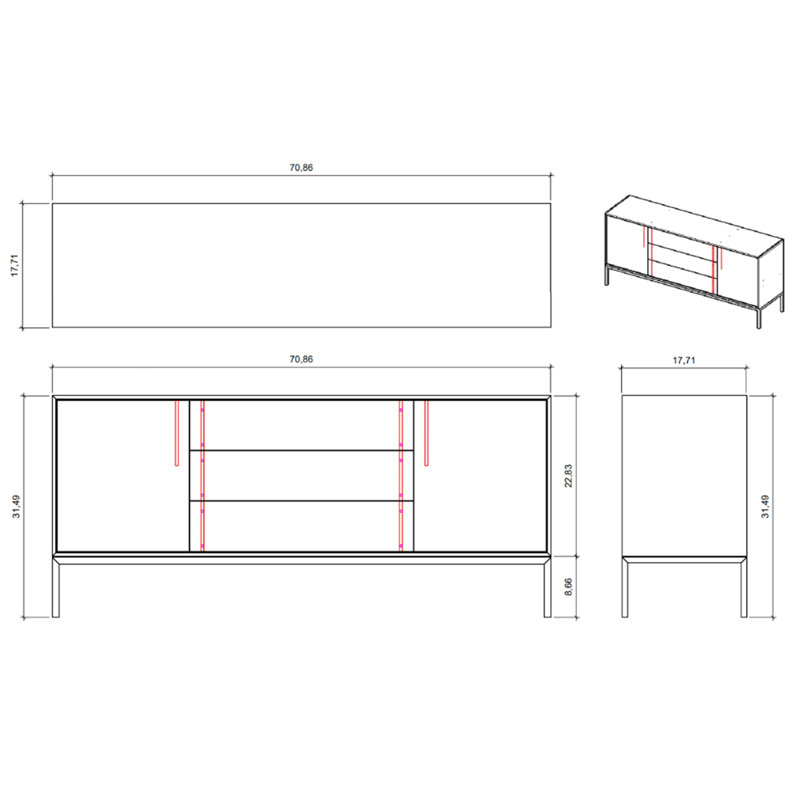 Holly 71'' W Sideboard, Charcoal