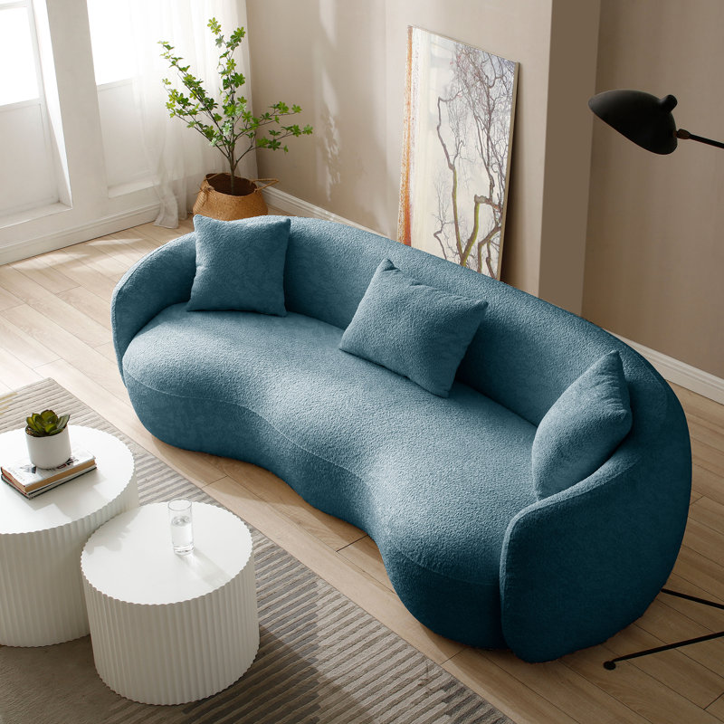 Canapé incurvé moderne Yazgur Boneless, Bouclé bleu, 26.9" H x 93.6" W x 41.3" D