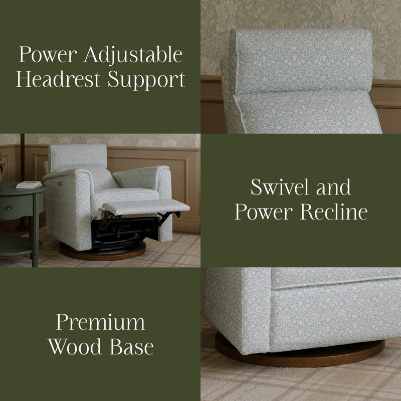 Morris & Co. x Namesake Willa Plus Power Recliner, Bellflowers in Powdered Blue Performance Eco-Weave
