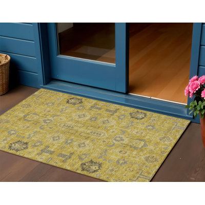 Tapis intérieur / extérieur 3 pi x 5 pi doré et gris lavable