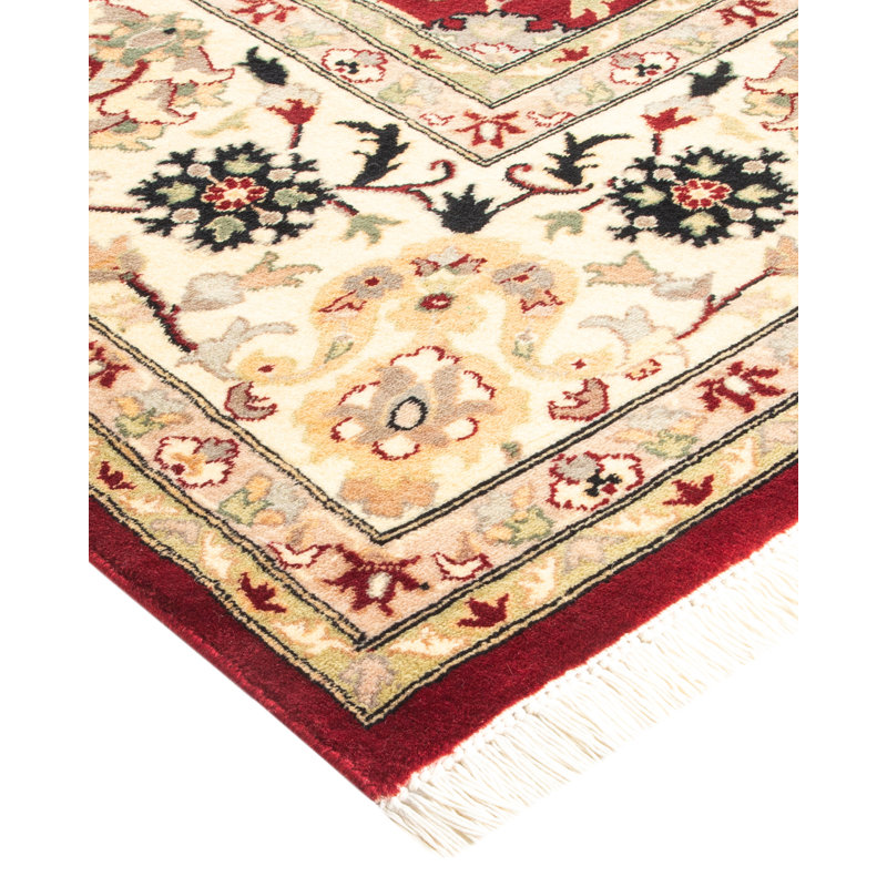 Tapis rouge / crème / noir noué à la main de conception unique 8 pi 1 po x 10 pi 2 po Mogul