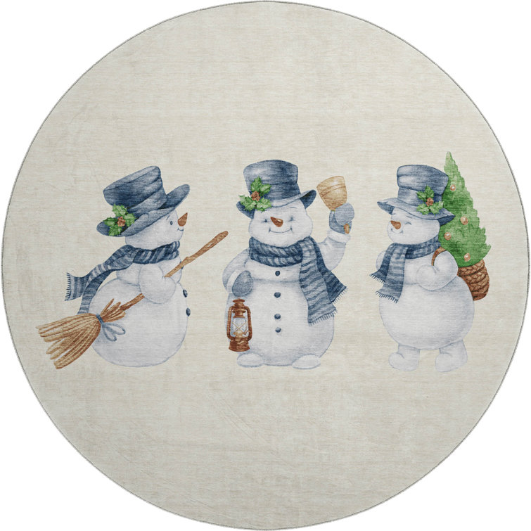 Premium Machine Washable Ingrassellino AMF1826 Happy Snowmen Holiday Rug