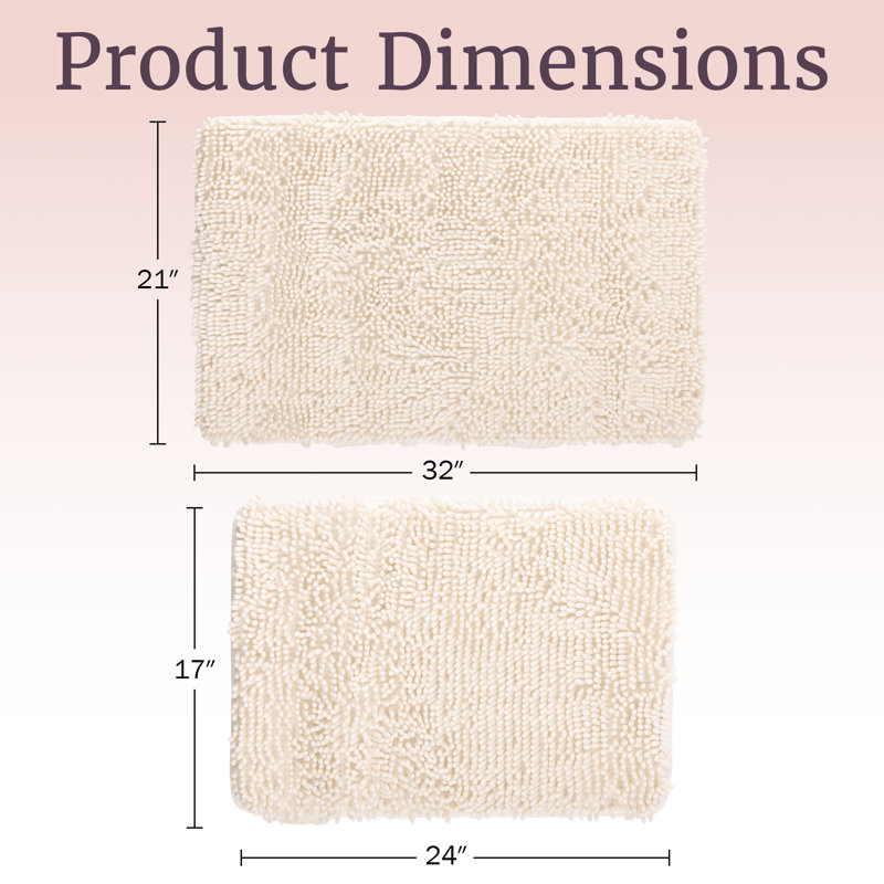 Plymouth Home 2 Piece Bathroom Rug Set - 32x21 Inch and 24x17 Inch Memory Foam Bath Mats with Chenille Shag Top for Stylish Bathroom Decor - Machine Washable Bath Rugs Set of 2