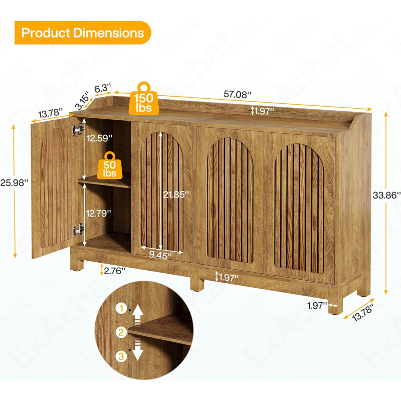 Modern Sleek Storage Cabinet - Versatile Sideboard Buffet For Home