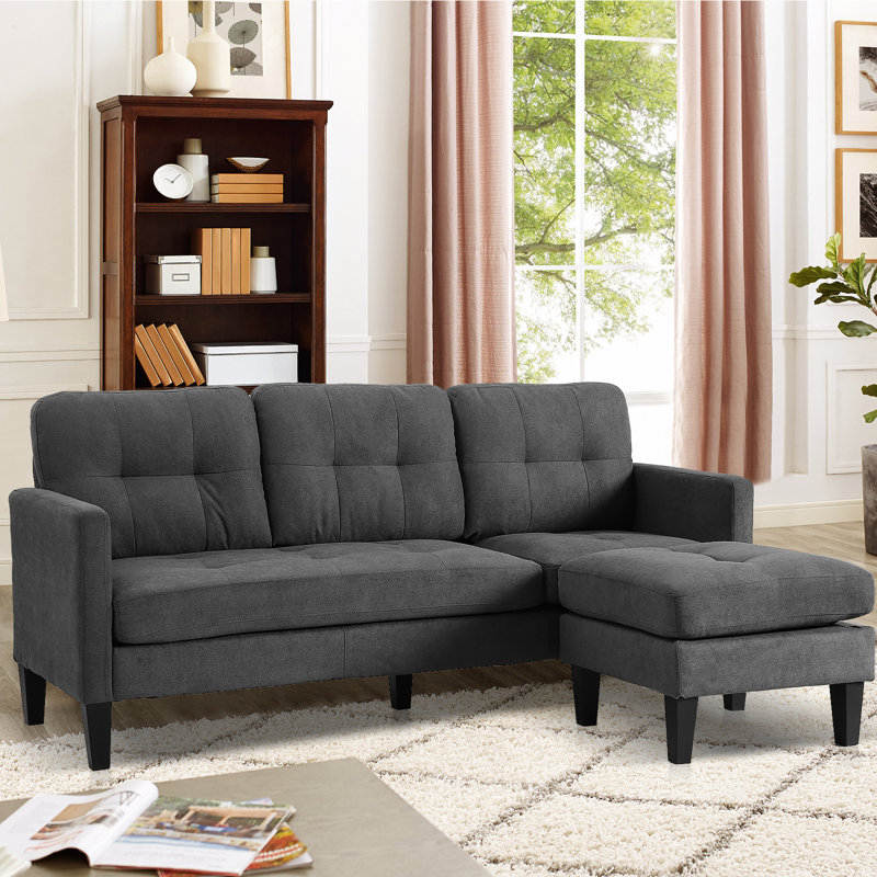 Canapé et chaise longue réversible avec repose-pieds Videlle, Velours gris