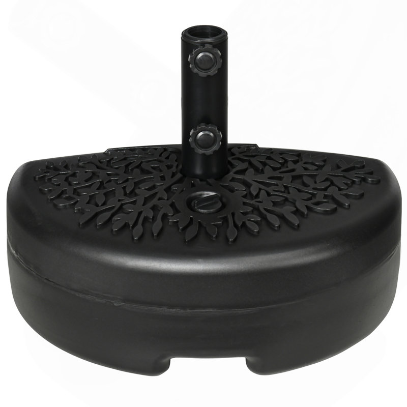 Base de parasol demi-rond – Support remplissable d'eau ou de sable pour mâts de 1,5 po ou 2 po (capacité de 40 lb d'eau / 46 lb de sable, noir)