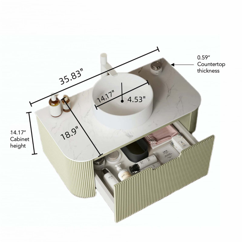 Meuble-lavabo mural flottant avec lavabo (sans robinet), Vert clair, 36"