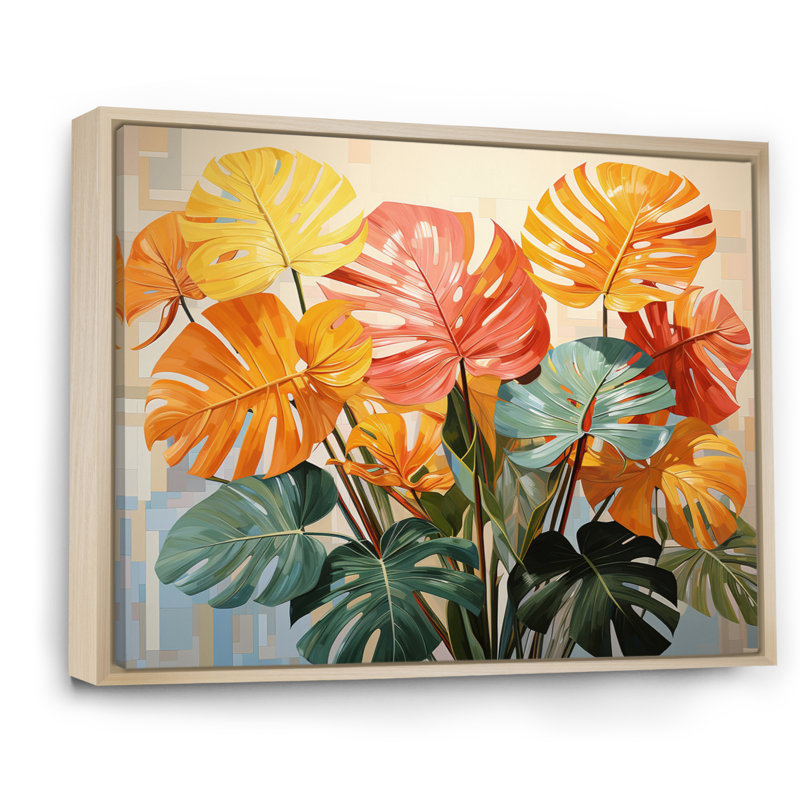 «Orange Green Tropical Plants I» sur toile, H 34 po x l 44 po x P 1,5 po, Cadre naturel flottant