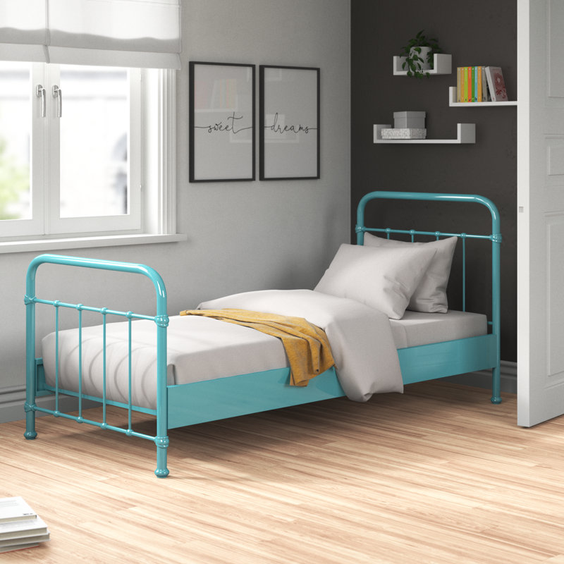 New York Metal Frame Bed, European Single (90 x 200cm), Turquoise