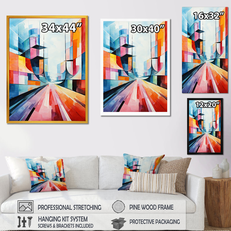 «Colorful Cubism 24Hrs Le Man Race Track V», Encadrement doré, H 20 po x l 12 po x P 1 po
