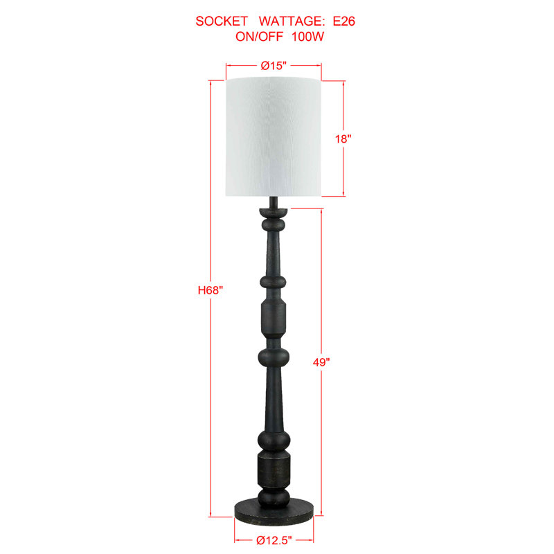 Henderson 68" Resin Floor Lamp with Fabric Shade, Black