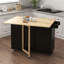 Îlot de cuisine avec support à épices, porte-serviettes et plateau de table en bois massif extensible - noir-566659176