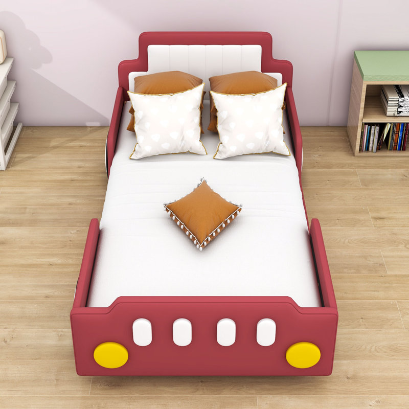 Twin Upholstered Platform Bed with Headboard, Red