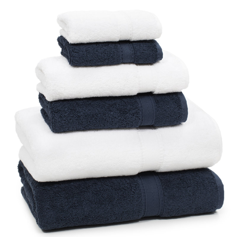 Ensemble de serviettes en coton turc 6 pièces Sinemis, Bleu marine/blanc