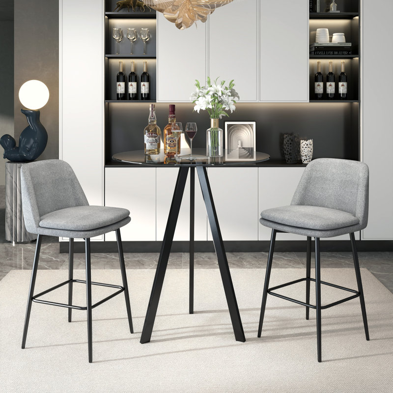 Ensemble de table de bar moderne avec tabourets 31,5 po Modern, 3 pièces: table, 2 chaises, Gris clair, Noir