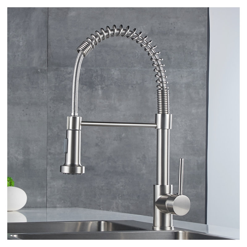 Single Handle Commercial Kitchen Faucet with Pull-Down Sprayer, Brushed Nickel, Solid Brass Body