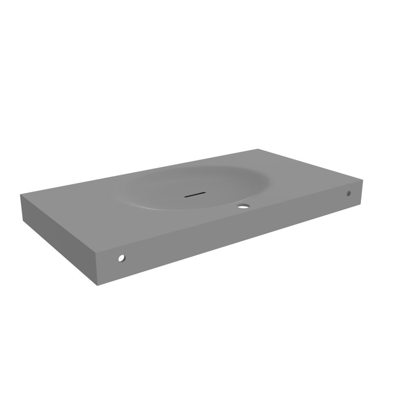 Darleen 36" Solid Surface Thin Rectangular Wall Mount Shallow Basin Bathroom Sink, Gray