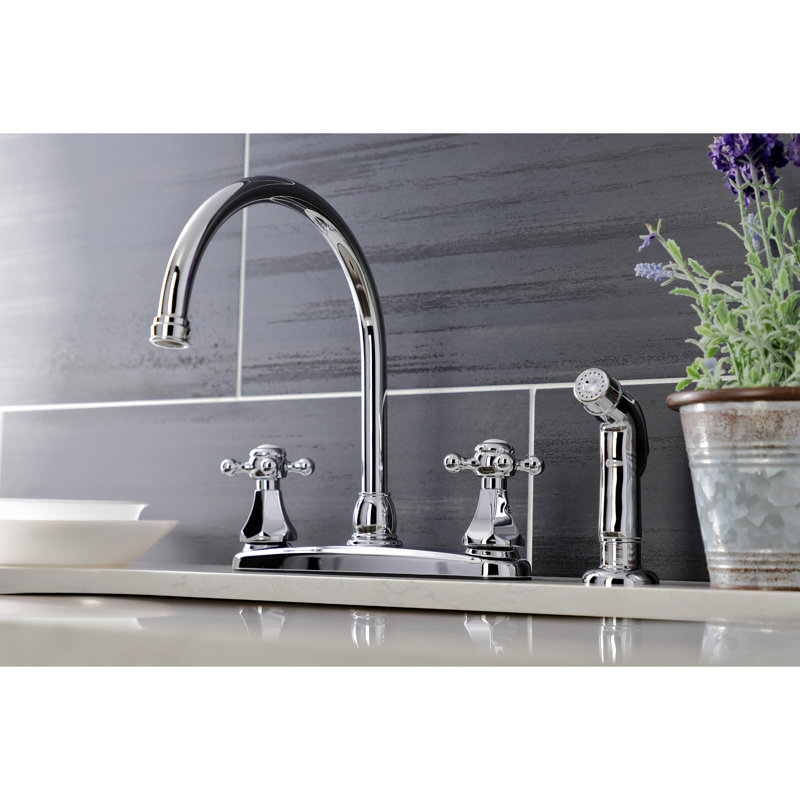 Kingston Brass Metropolitan Two-Handle 4-Hole 8" Centerset Kitchen Faucet with Side Sprayer, Polished Chrome