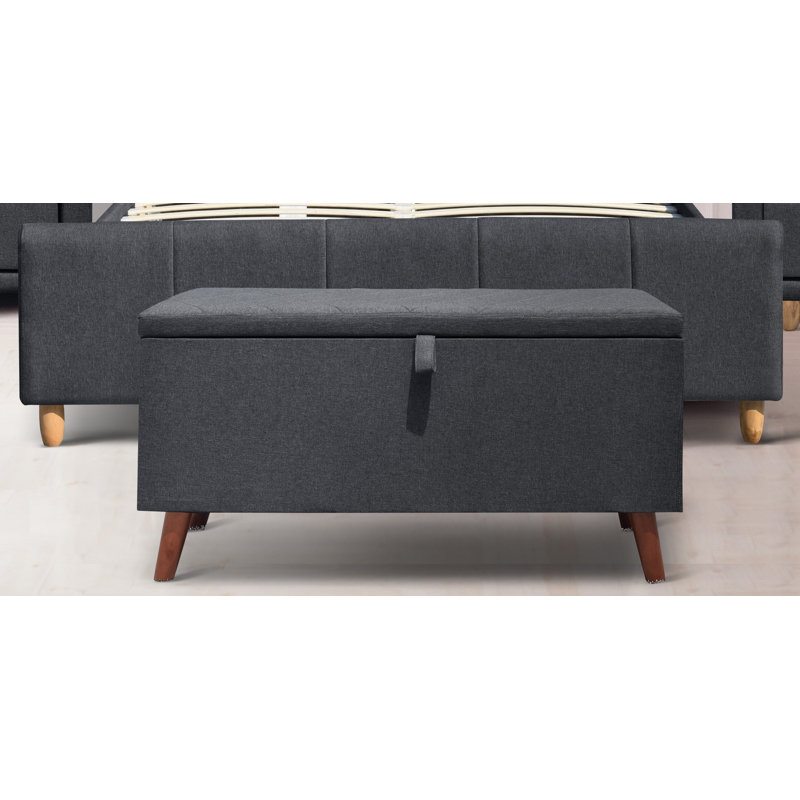 Graziano Linen Blend Upholstered Storage Bench, Grey