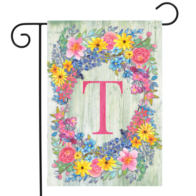 Drapeau de jardin printemps lettre monogramme T