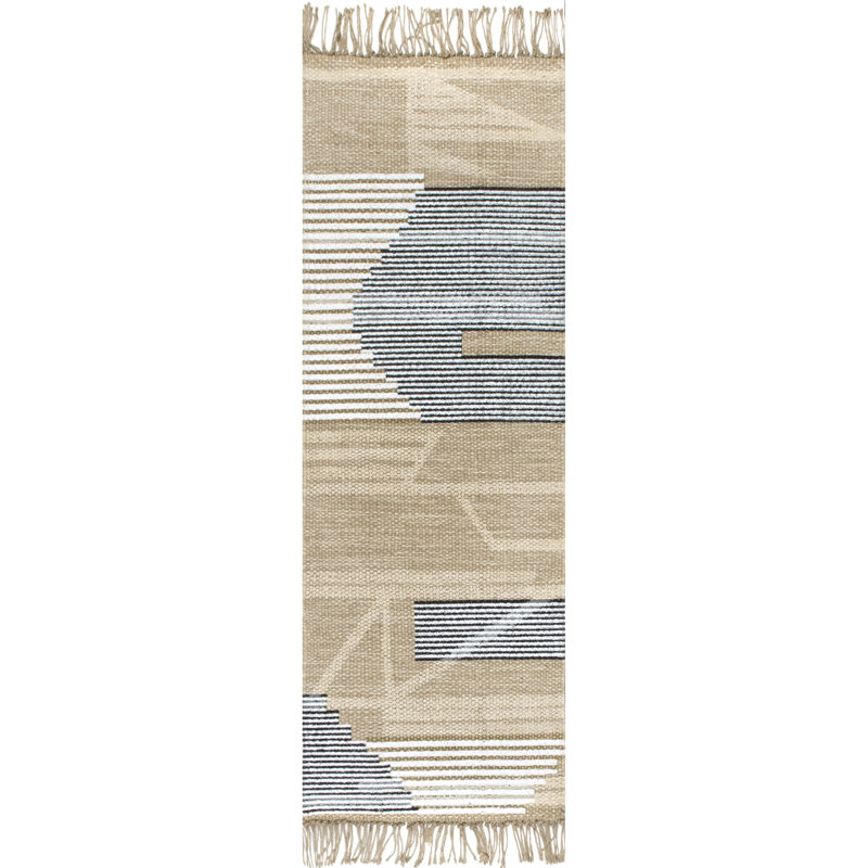 Decarlo Handmade Hand Hooked Jute Beige/White/Black Rug, Runner 2' x 6'