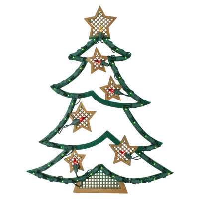 Arbre de Noël éclairé 17,75 "avec silhouette d’étoiles