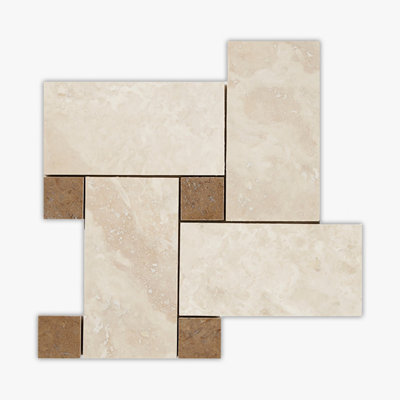 Ivory, Noce Honed Large Basket Travertine Mosaic