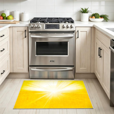 Yellow Machine Washable,Abstract Sunshine Sunburst Sunrise Indoor Area Rug