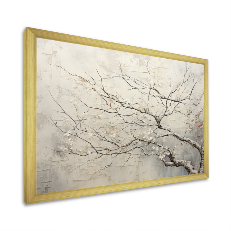 Tree Monochrome Whispers Of Beige - Floral Canvas Wall Art4, H 16 po x l 32 po x P 1 po, Or
