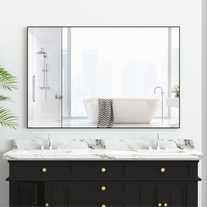 Miroir décoratif de 48 po x 32 po avec cadre noir - caractéristique fonctionnelle pour différentes pièces comme la salle de bain, la chambre à coucher, le salon et le vestibule