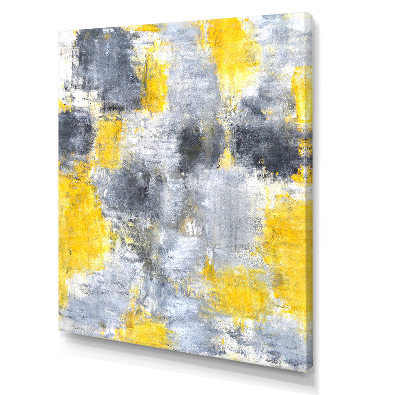 «Gray and Yeollow Abstract Merging II», art mural moderne et contemporain sur toile, H 32 po x l 16 po x P 1 po, Toile tendue