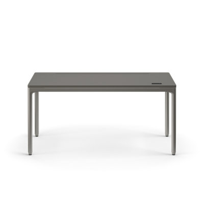 eFloat Quattro, 23 in. D x 58 in. W Sit-Stand Desk with Carbon Black Base, Carbon Black Painted Wood Top, and Black Salzburg Leather Cable Manager